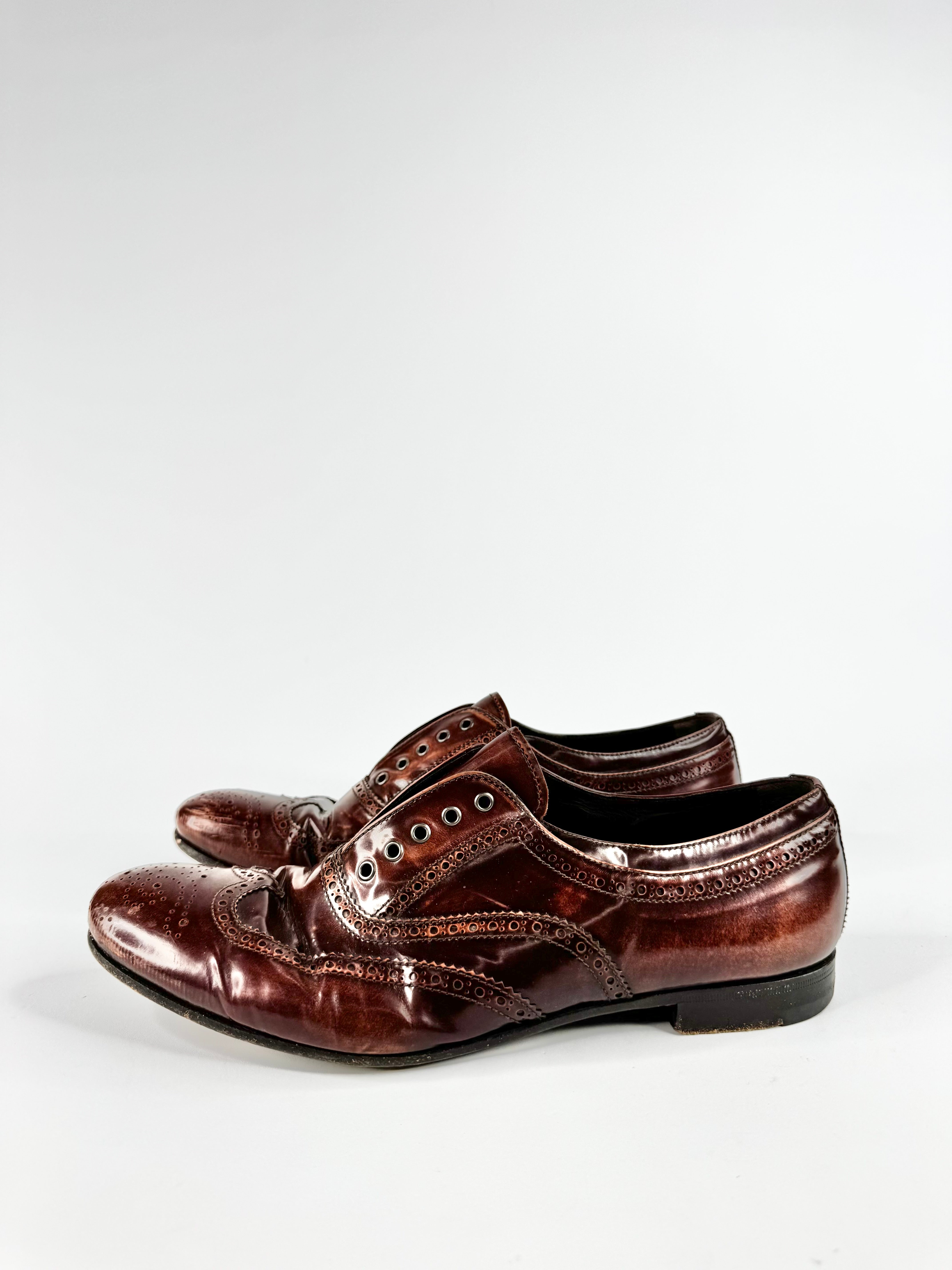Prada Burnished Brown Leather Brogue Oxfords - EU41