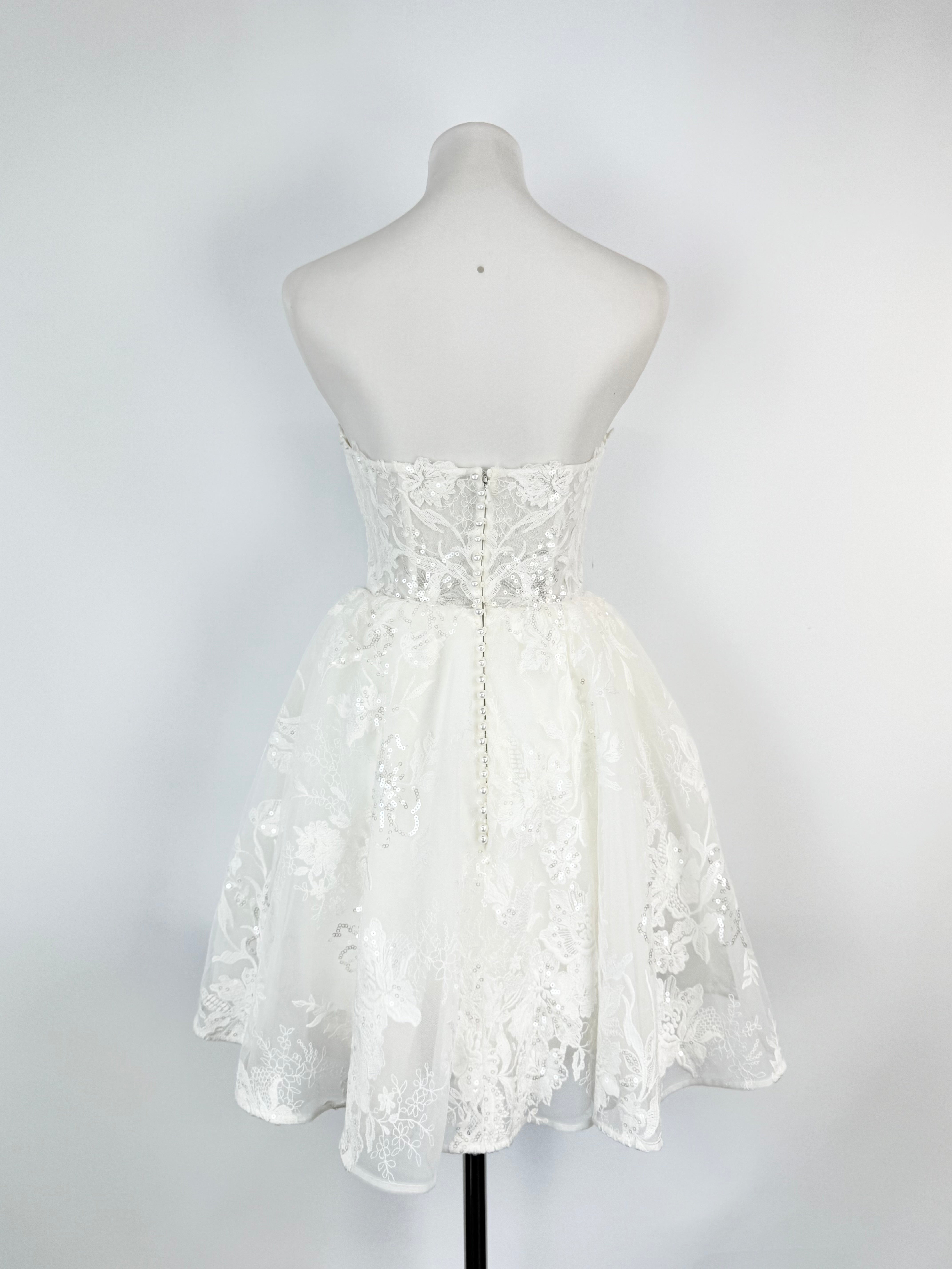Kelly Lin Soft Ivory Strapless Lace Embellished Mini Dress - AU6