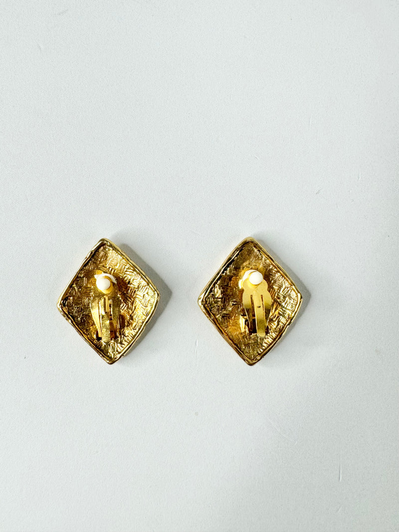 Vintage 80s Givenchy Diamond Shaped Clip On Earrings