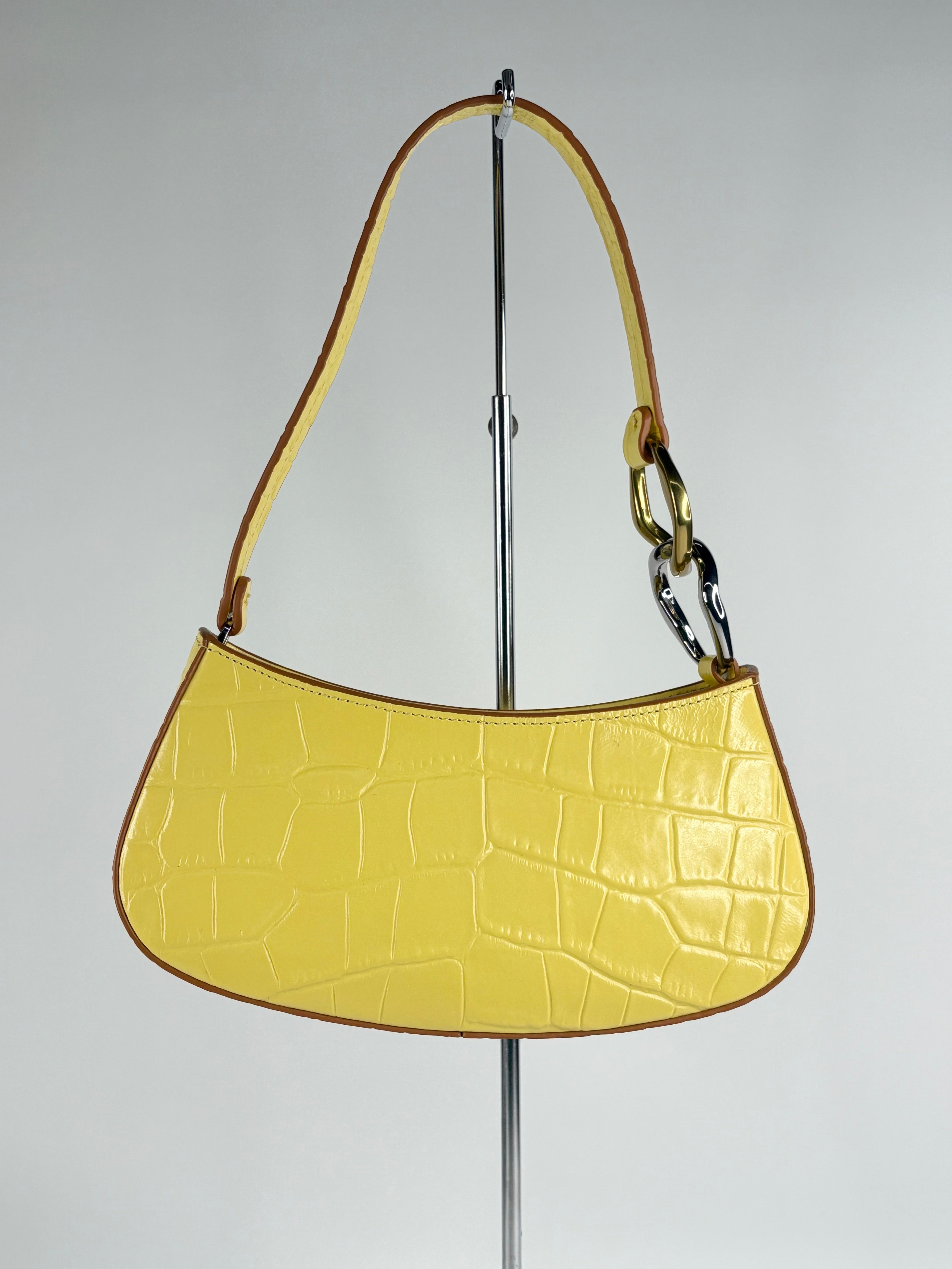 Staud Lemon Yellow Croc-Embossed Leather 'Ollie' Mini Bag