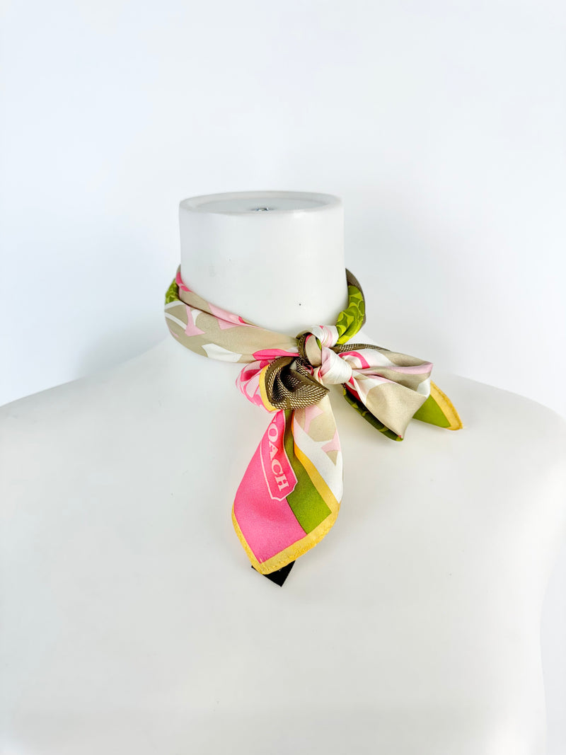 Coach Lime Green & Pink Monogram Scarf