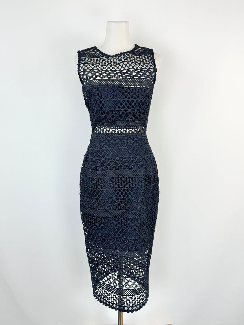 Nicholas Blue Black Lace Midi Dress - AU10