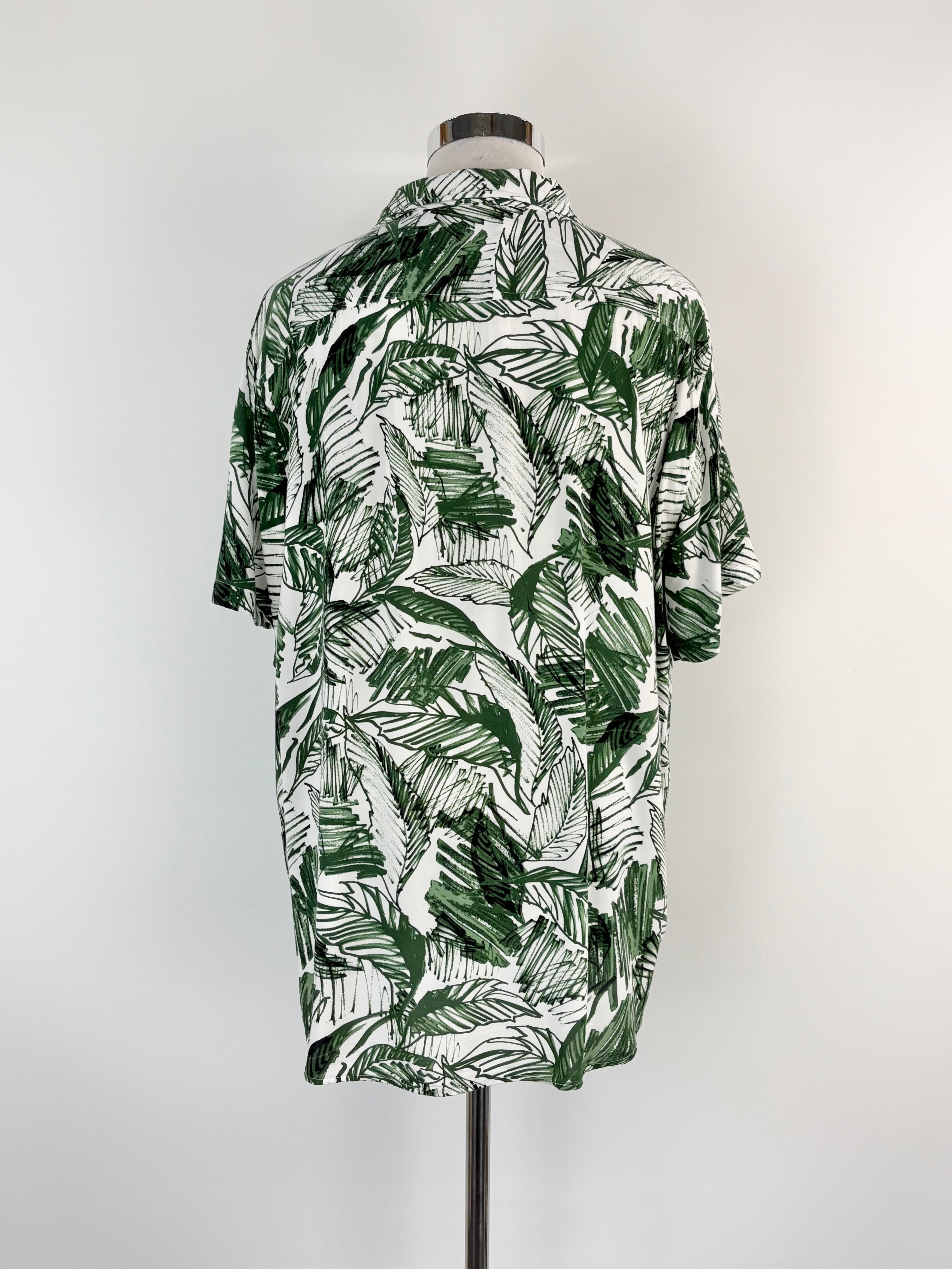 Guess White & Green Fern-Print Short Sleeve Shirt - XXL