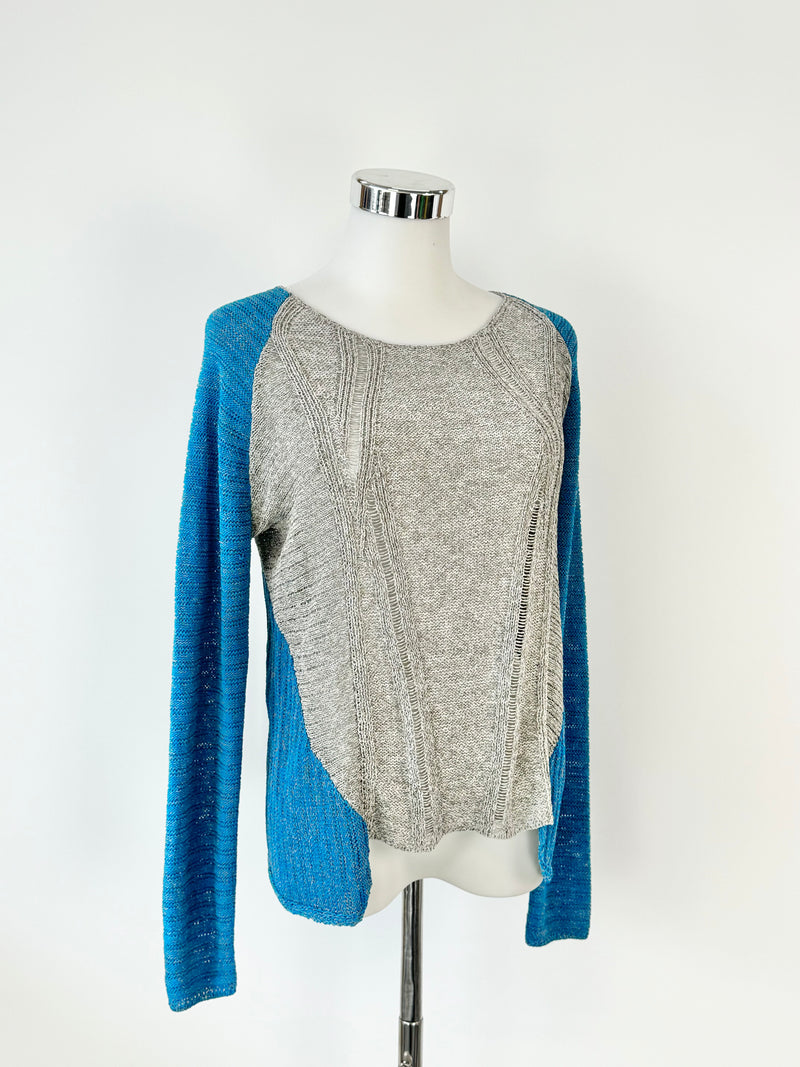 Helmut Lang Grey & Blue Contrast Jumper - AU8/10