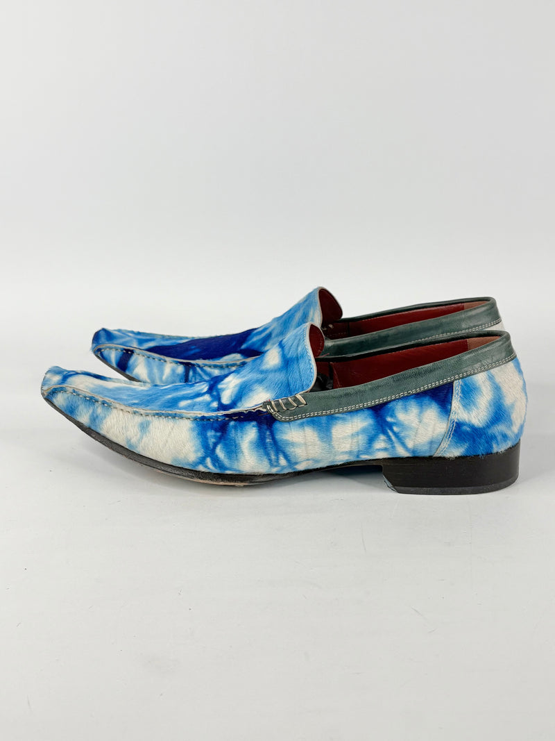 Brando Blue 'Calispo' Ponyfur Leather Slip Ons - EU42