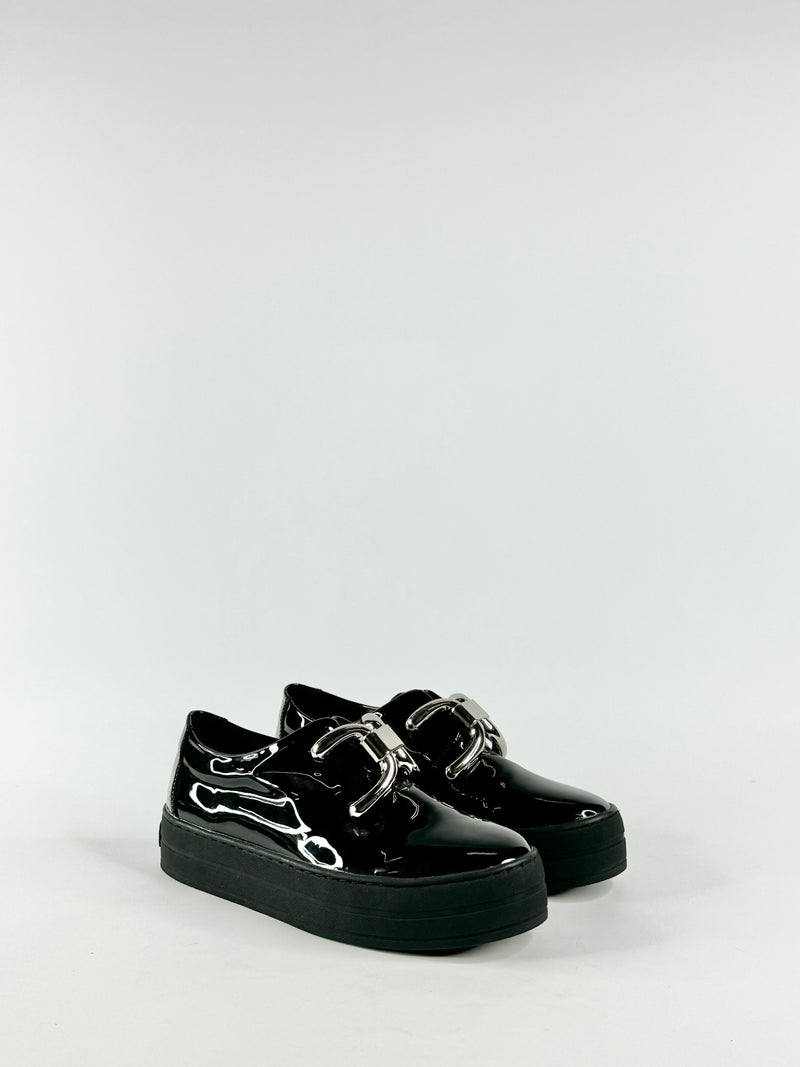 Black Patent leather Platform Slip On Shoes - EU38