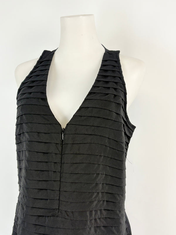 Reiss Black Tier-Pleat Mini Dress - AU10