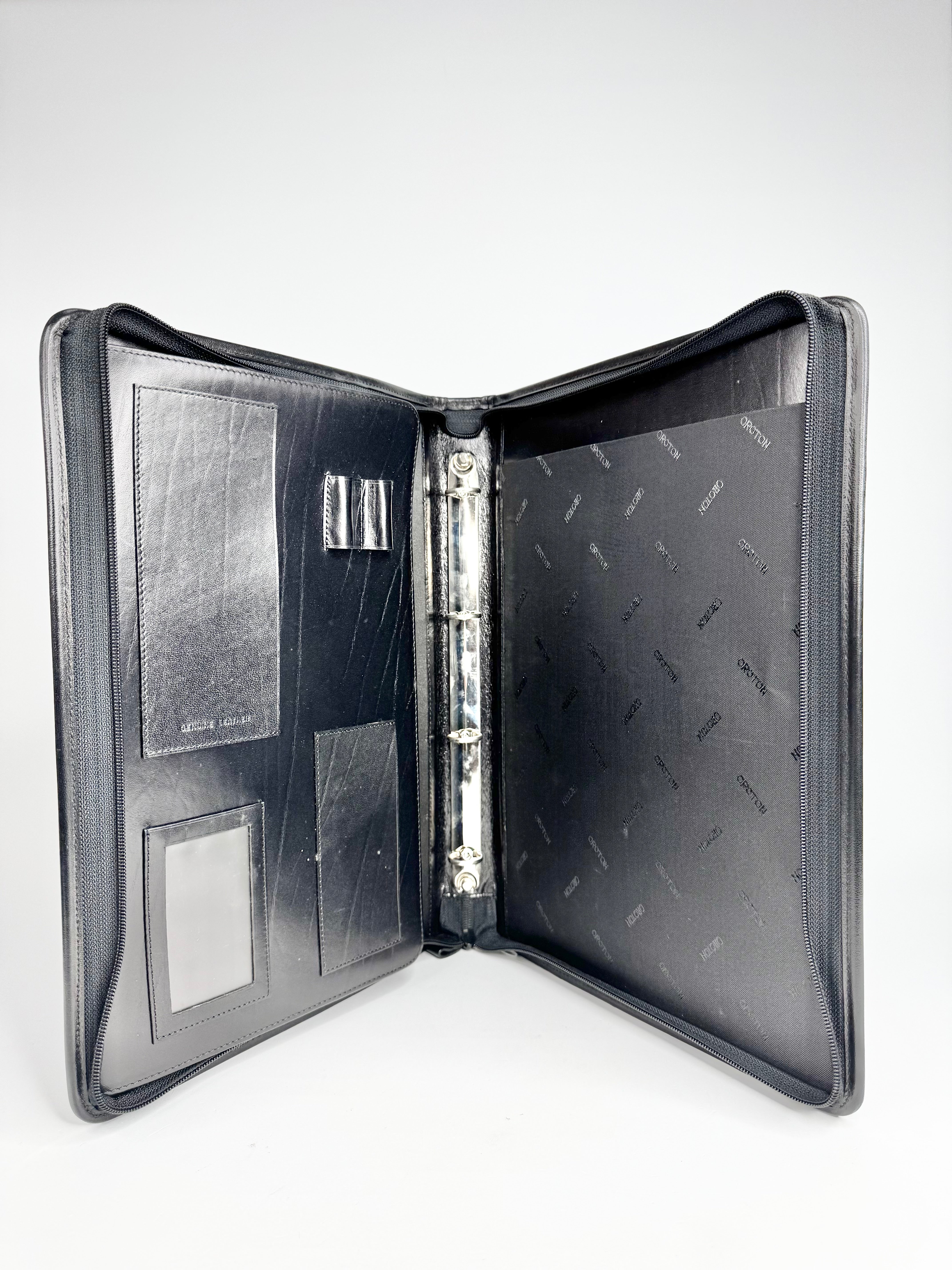 Oroton Black Leather Portfolio Bag