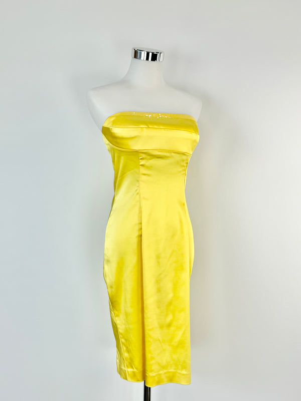 Calvin Klein Buttercup Yellow Strapless Midi Dress - AU6/8