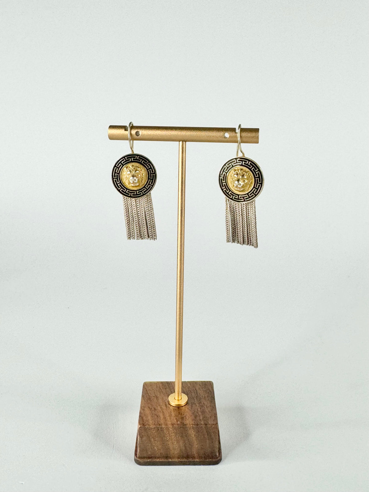 Silver Lion Medallion Drop Earrings