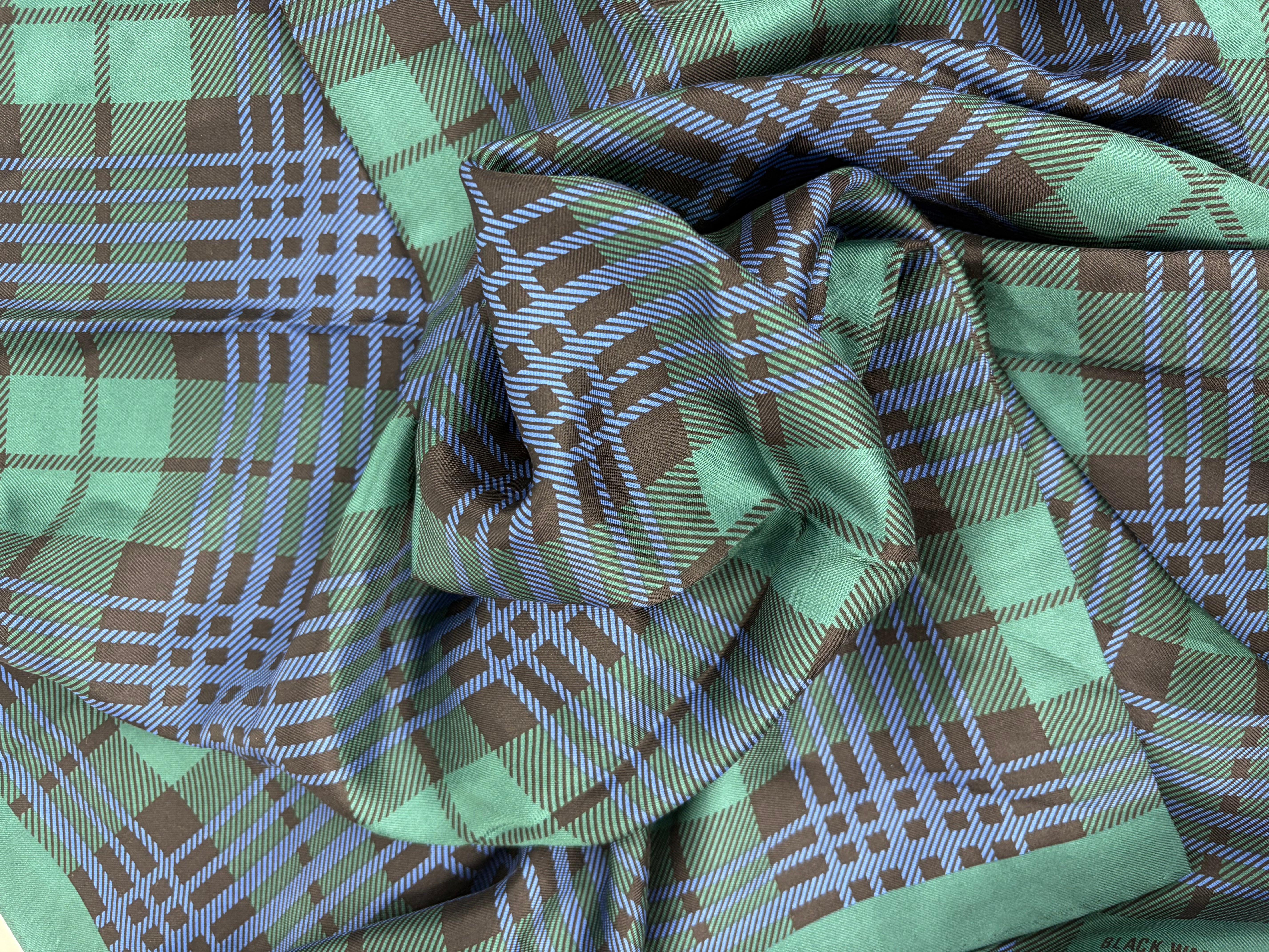 Black Watch Hand Rolled Green & Blue Tartan Scarf