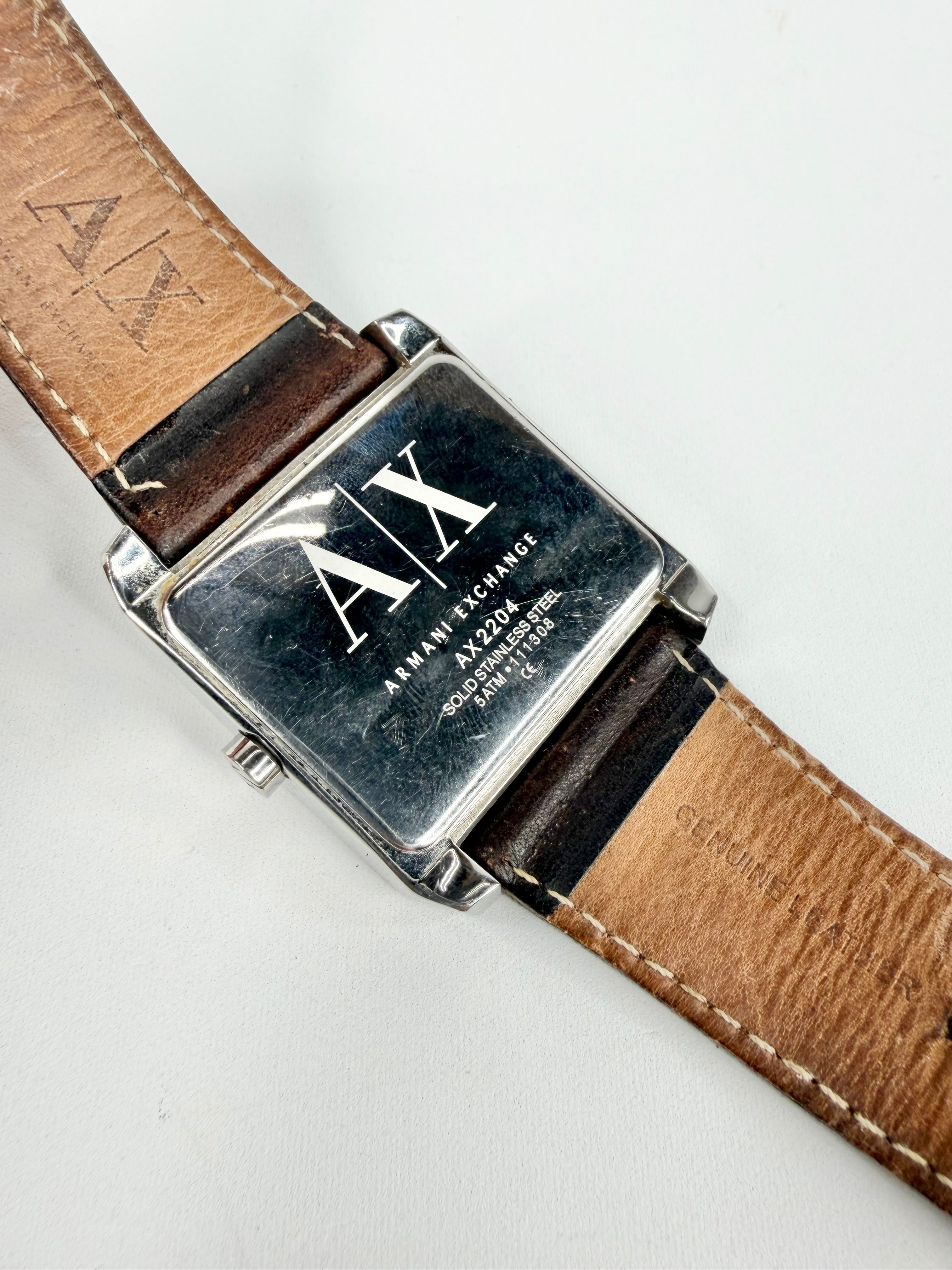 Armani Exchange Large Square 'Tenno' Ivory Grid Pattern Watch