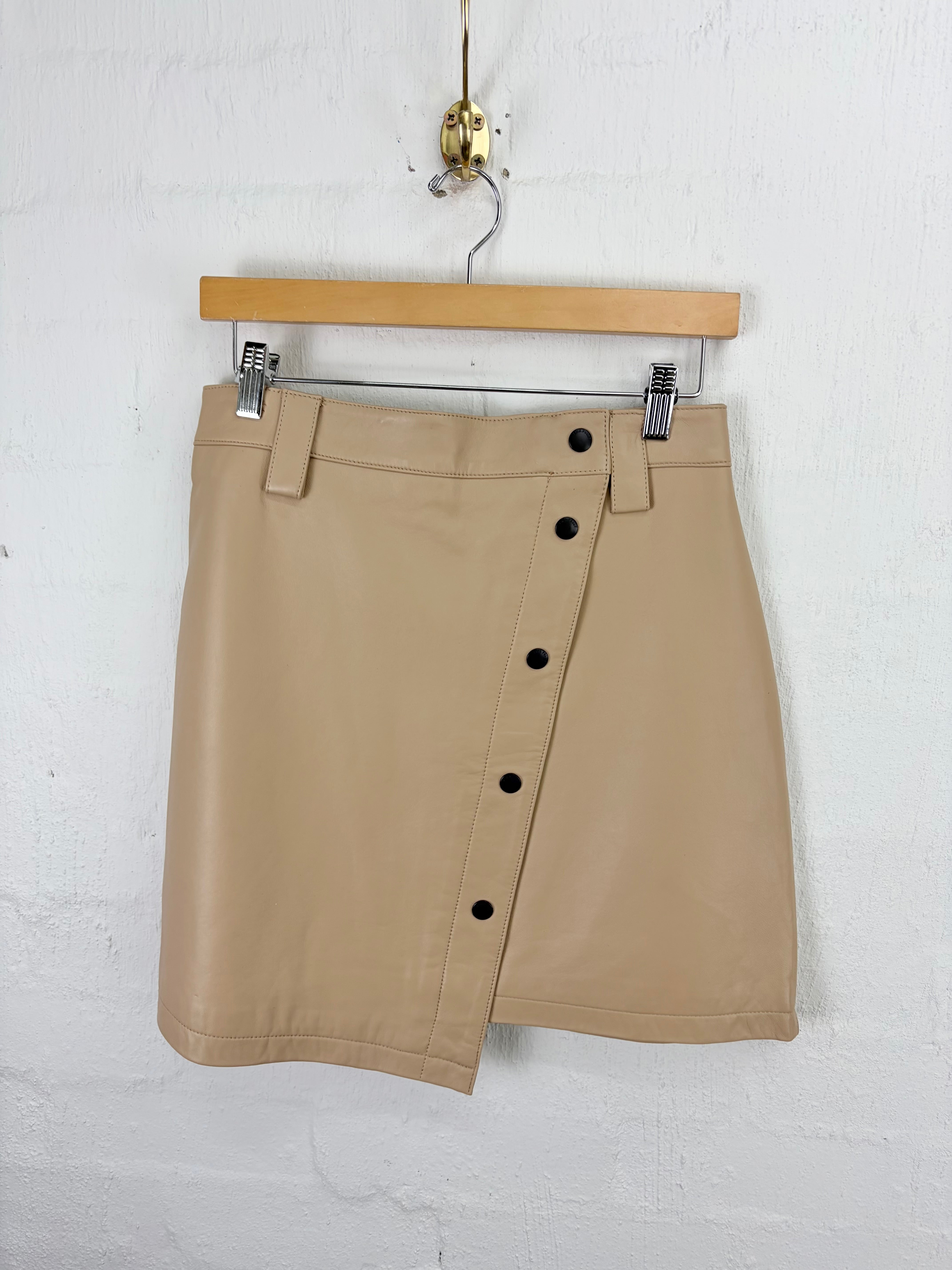 Ena Pelly Latte Leather Asymmetrical Button Skirt NWT - AU10