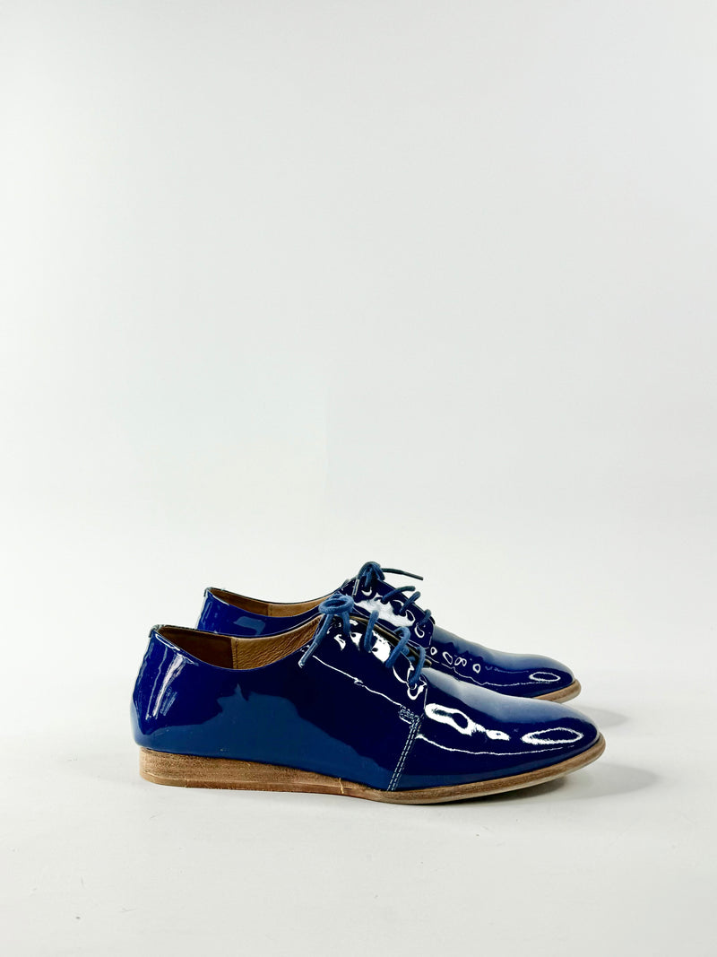 Elk Prussian Blue Patent Leather Lace Ups - EU36