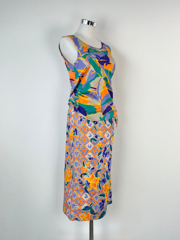 Vintage Sportscraft Multicolour Floral Top & Skirt Set - AU10