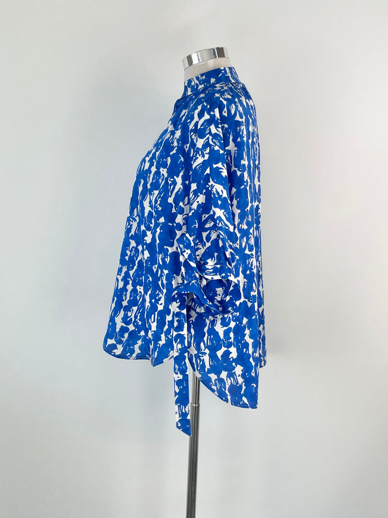 Christian Wijnants Blue & White Patterned Silk Blouse - AU10/12