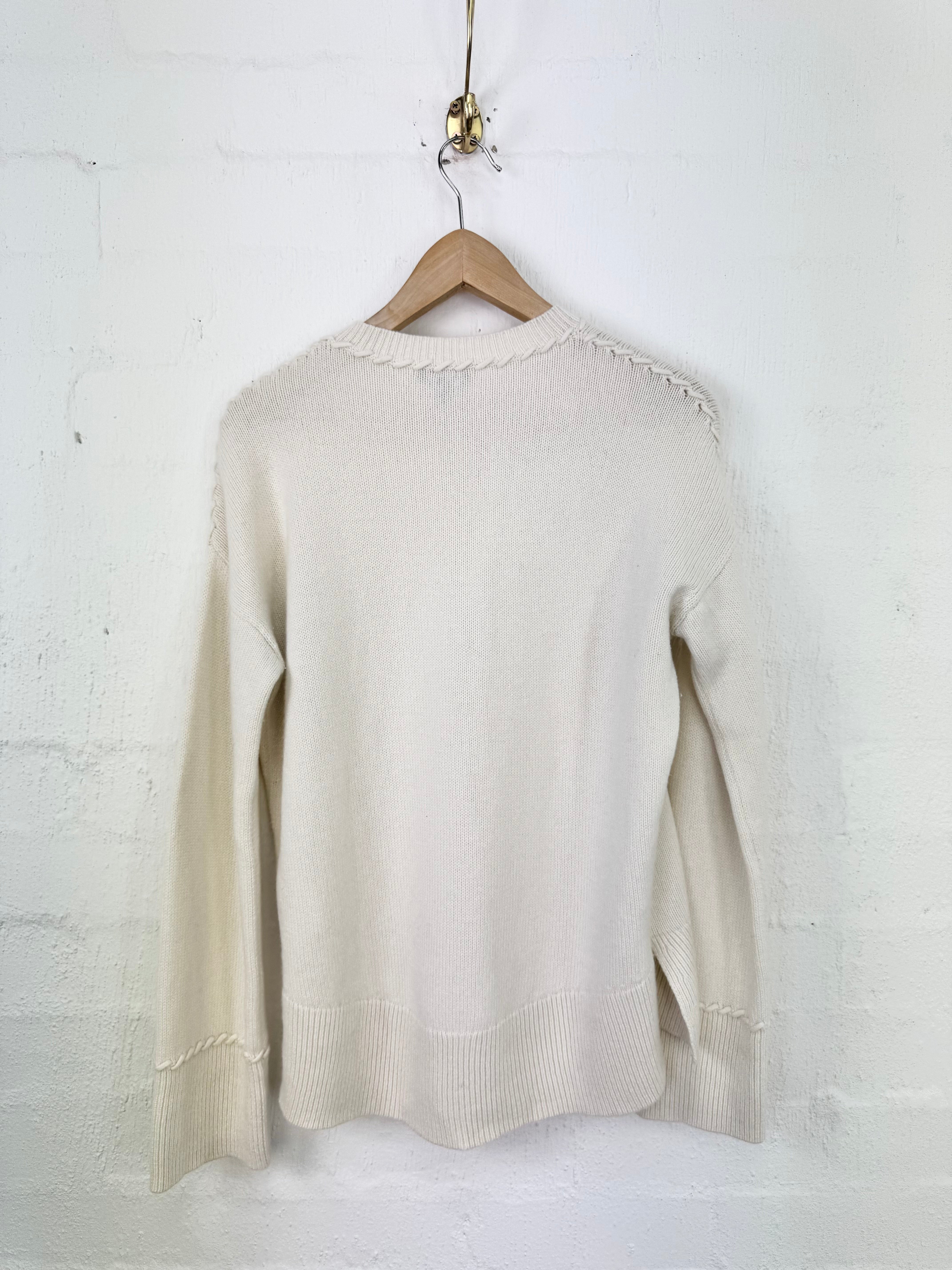 Theory Pale Cream Cashmere Whipstitch Sweater - AU8/10