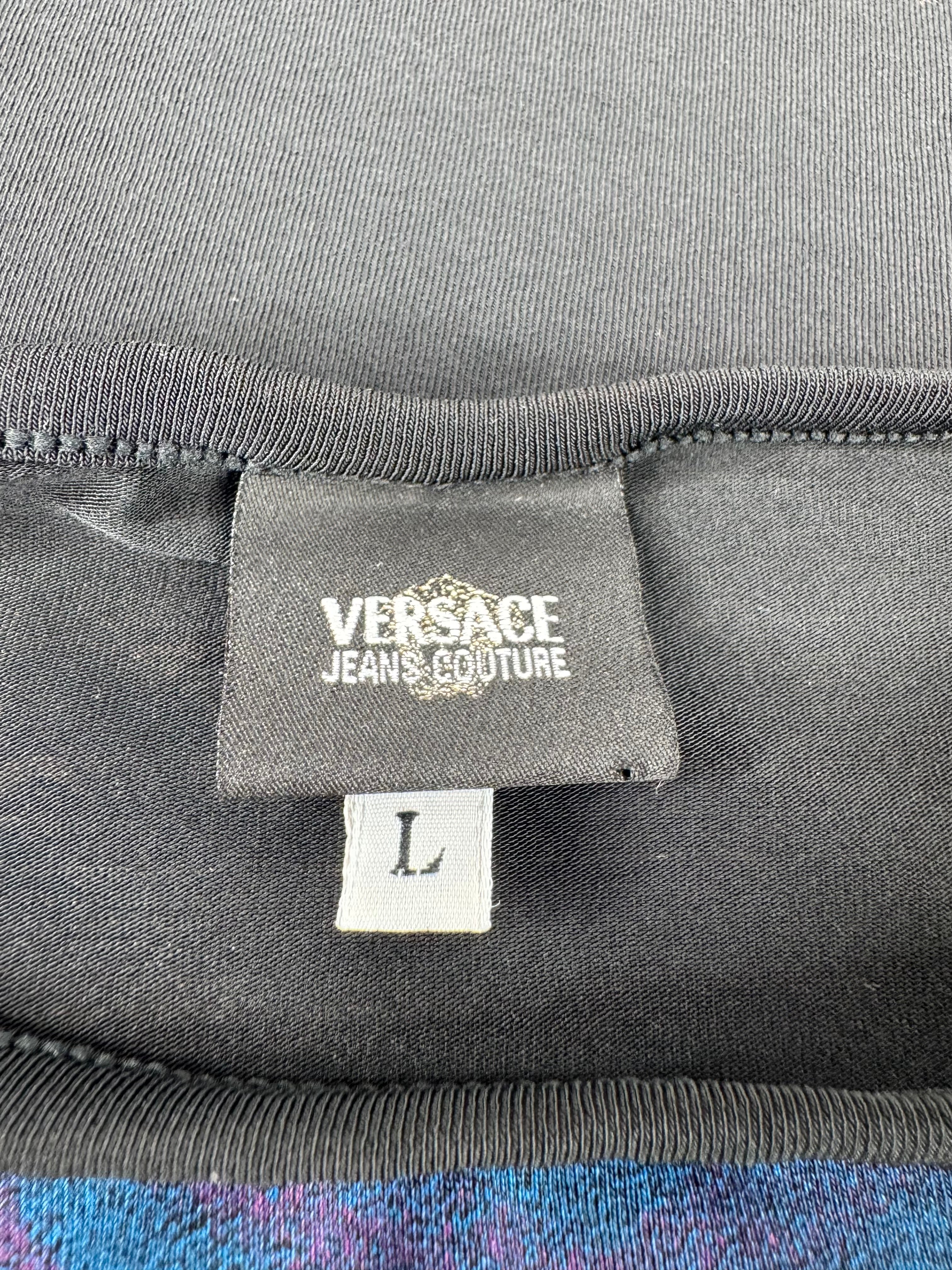 Y2K Versace Jeans Stretchy Optical Wave T-Shirt - AU8/10