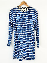 Tory Burch Blue & White 'Hollie' Long Sleeve Shift Dress - AU10/12