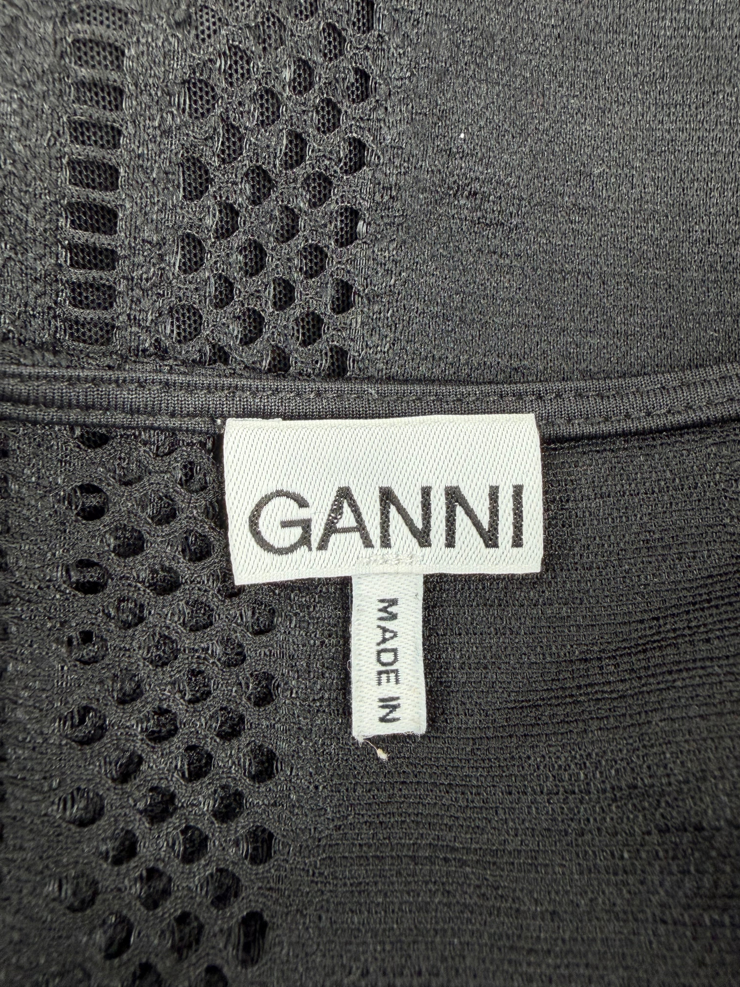 Ganni Black Mesh Spliced Gathered Body Suit - AU10/12