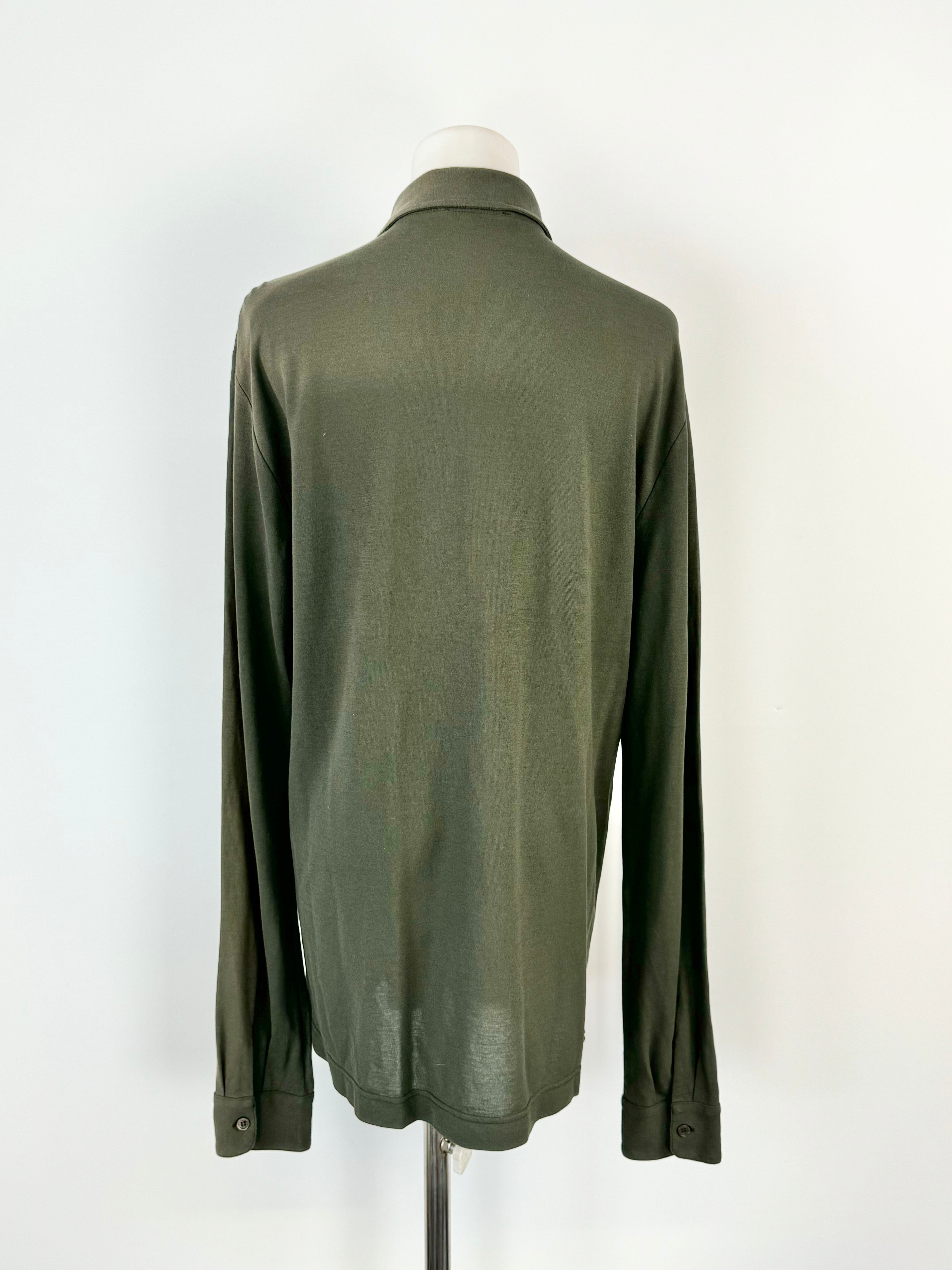 Zanone Deep Seaweed Green Cotton Polo Top - M