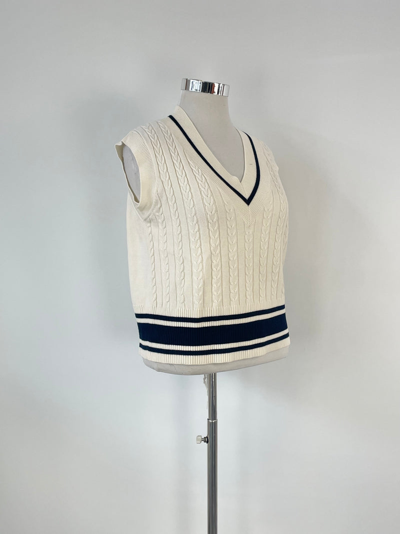 Iris & Wool Cream Merino Cable Knit Vest - AU12/14