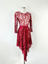 Lover Burgundy 'Serpent' Lace Midi Dress - AU8/10