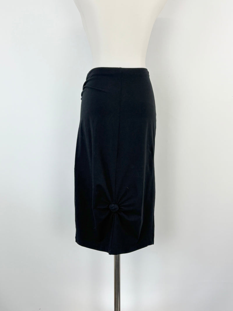 Helmut Lang Stretchy Black Knot-Detail Midi Skirt - AU8