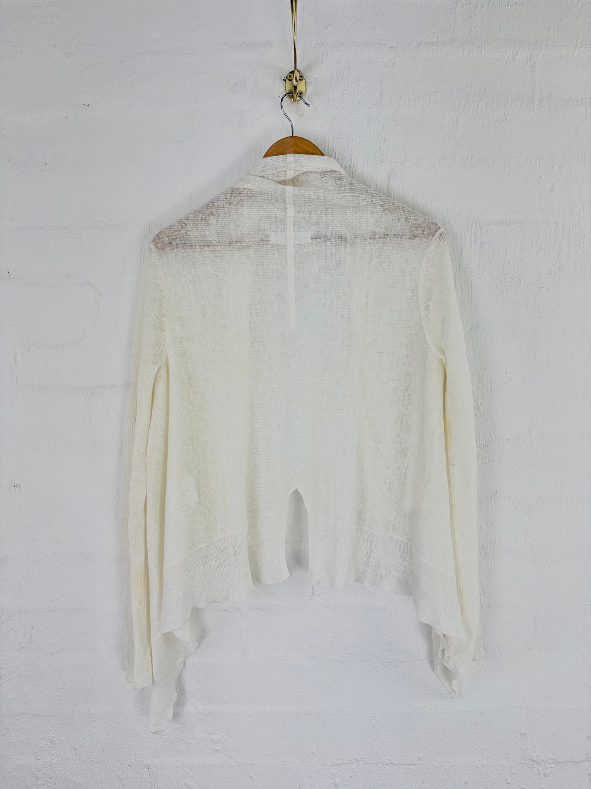 Nicola Farhi White Linen Waterfall Cropped Cardigan - AU8