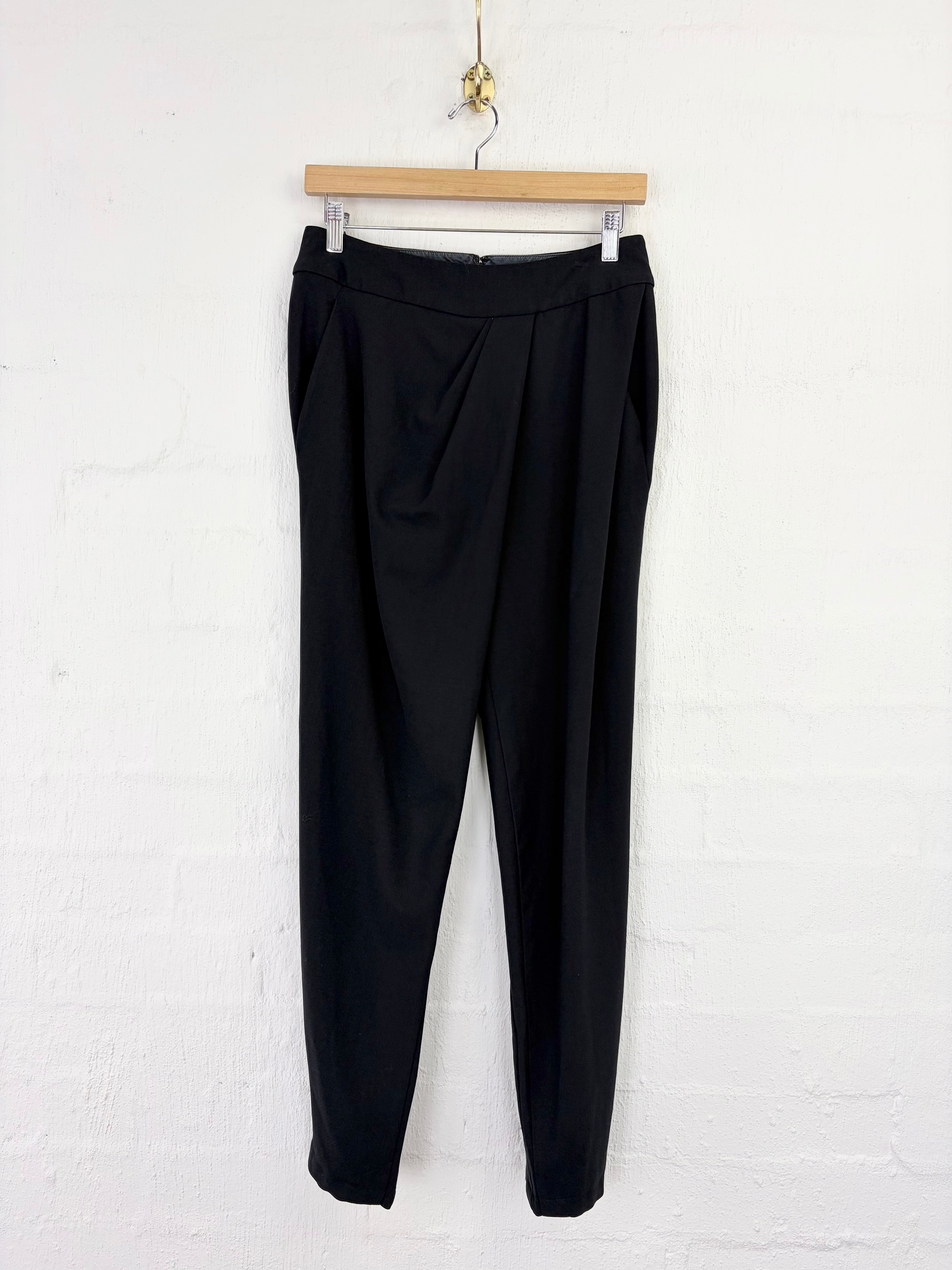 Willow Black Asymmetrical Front Pleat Slacks - AU8