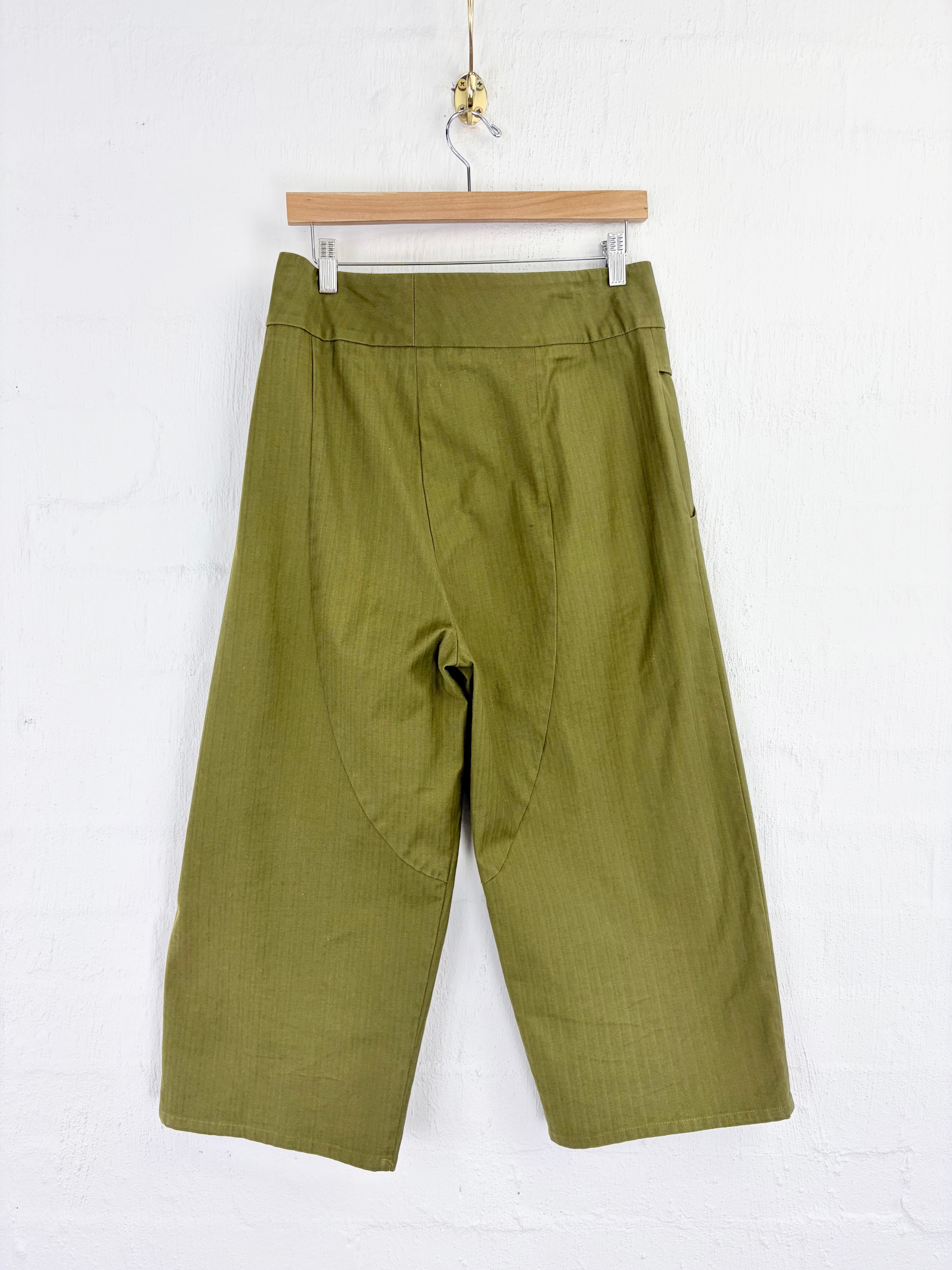 Rant Olive Green Wrap Waist Wide Leg Slacks - AU8/10