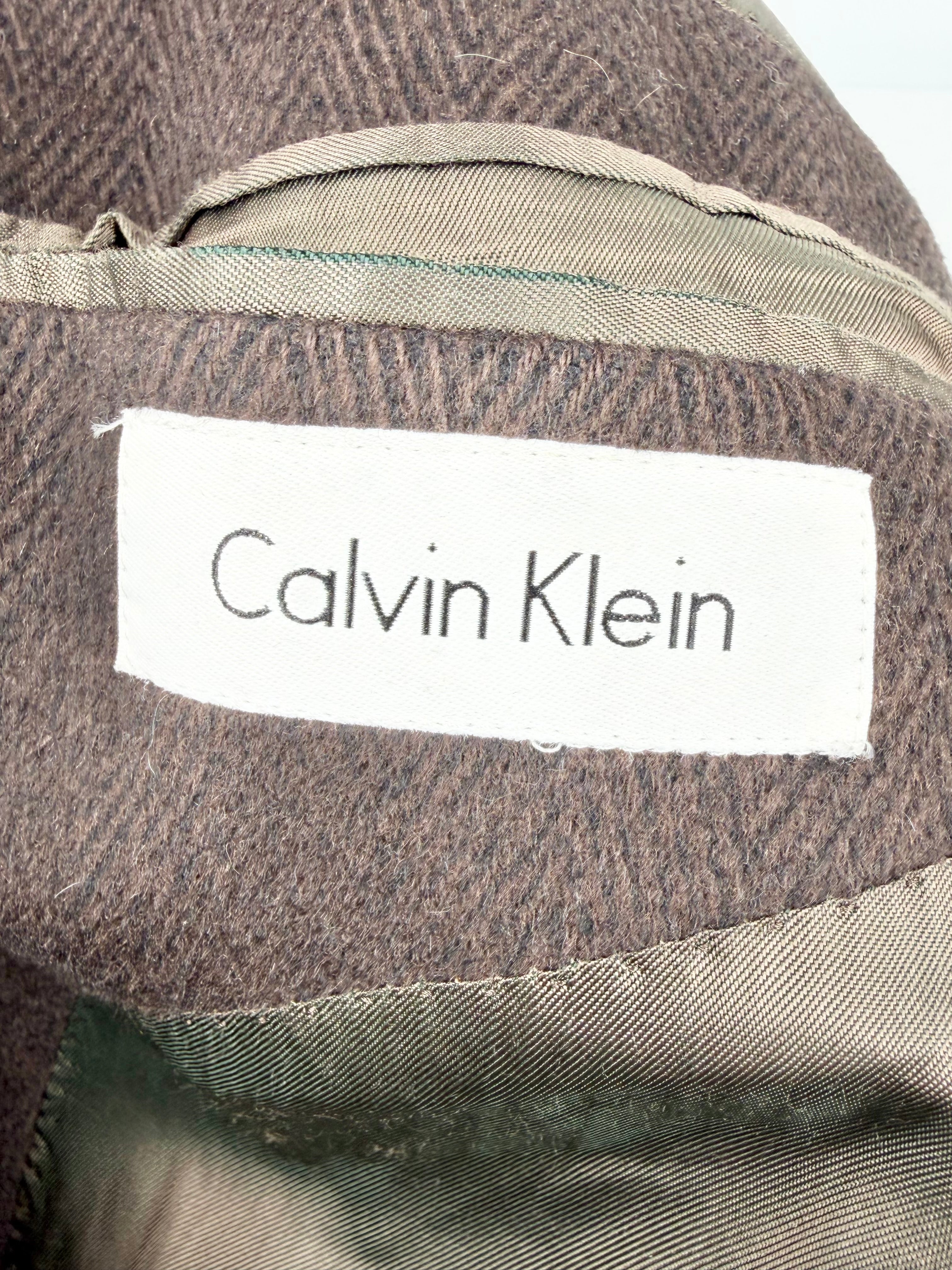 Calvin Klein Walnut Herringbone Pattern Cashmere Coat - 42