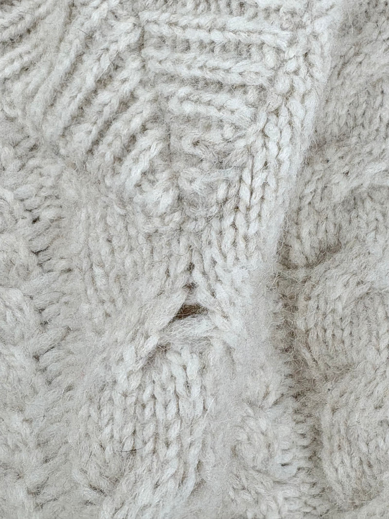 Husk Cable Knit Cream Alpaca & Wool Blend Cropped Sweater - AU8