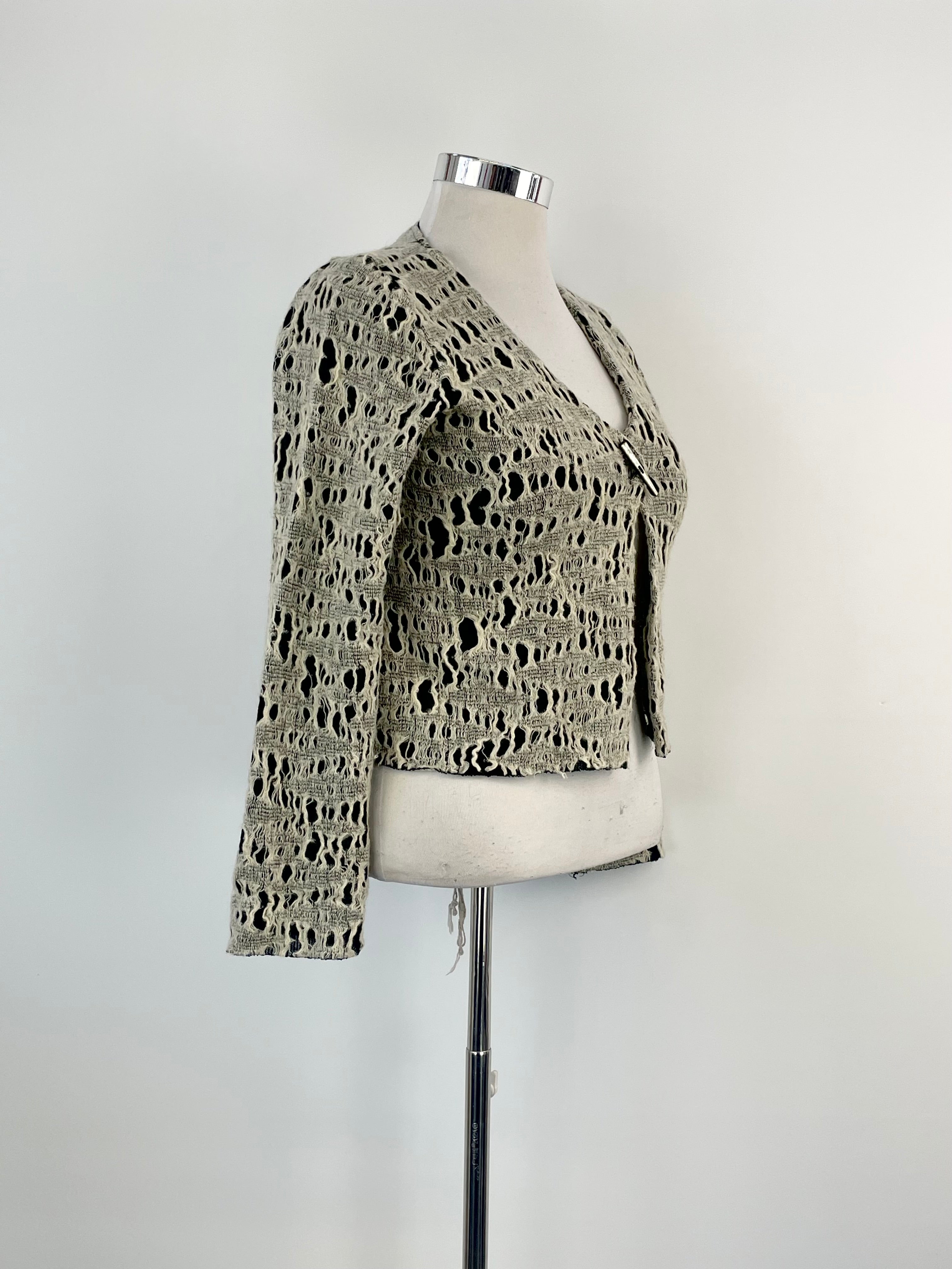 Anne Martell Black & White Wool-Blend Lace Cardigan - AU12
