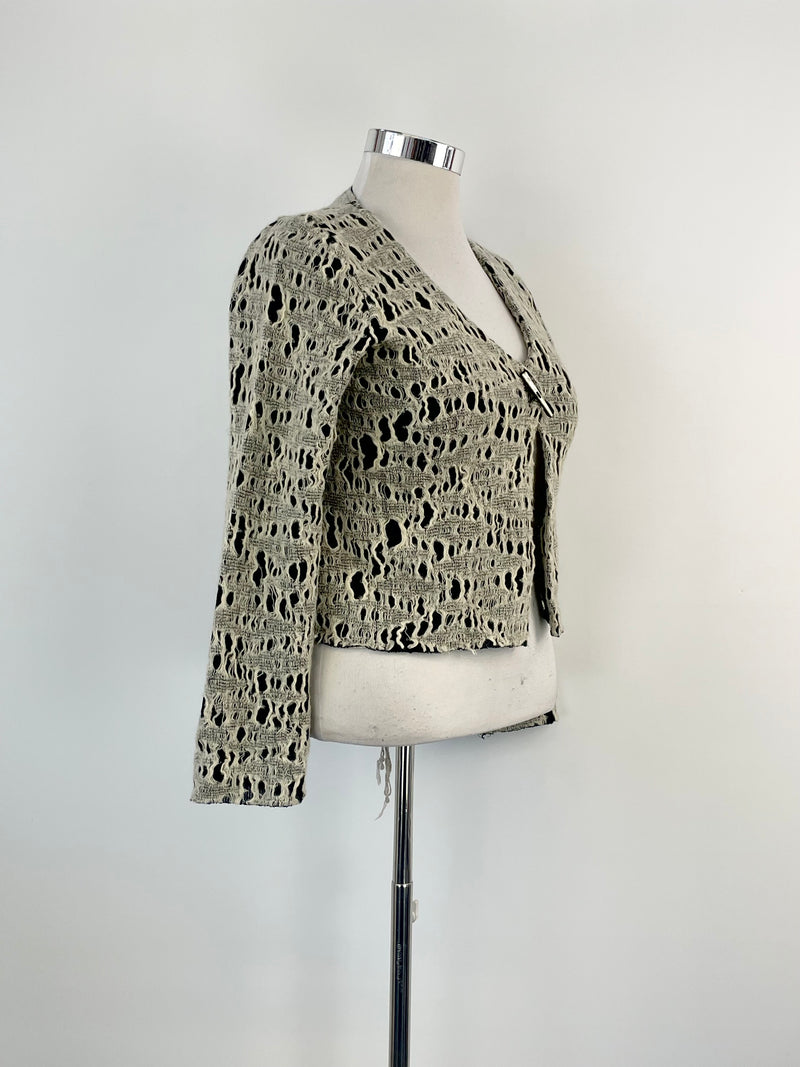 Anne Martell Black & White Wool-Blend Lace Cardigan - AU12