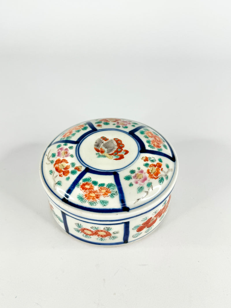 Antique Blue & Red Floral Lidded Dish