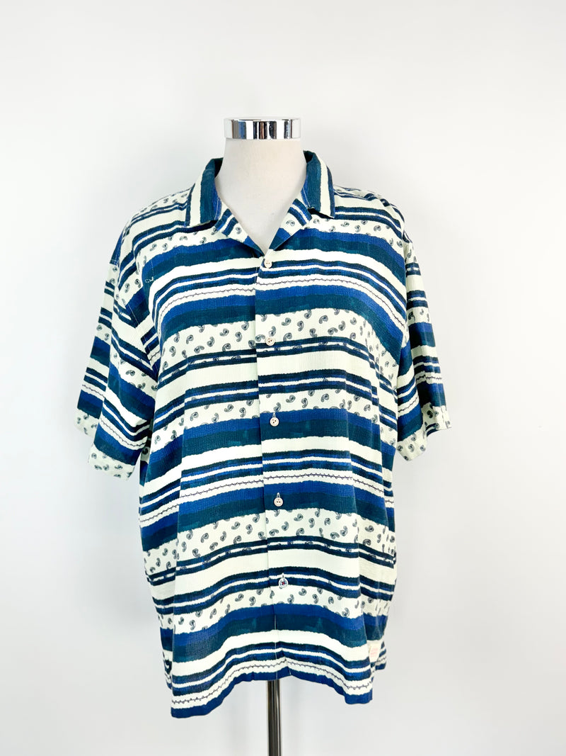 Scotch & Soda Blue & White Stripe Paisley Pattern Top NWT - XXL