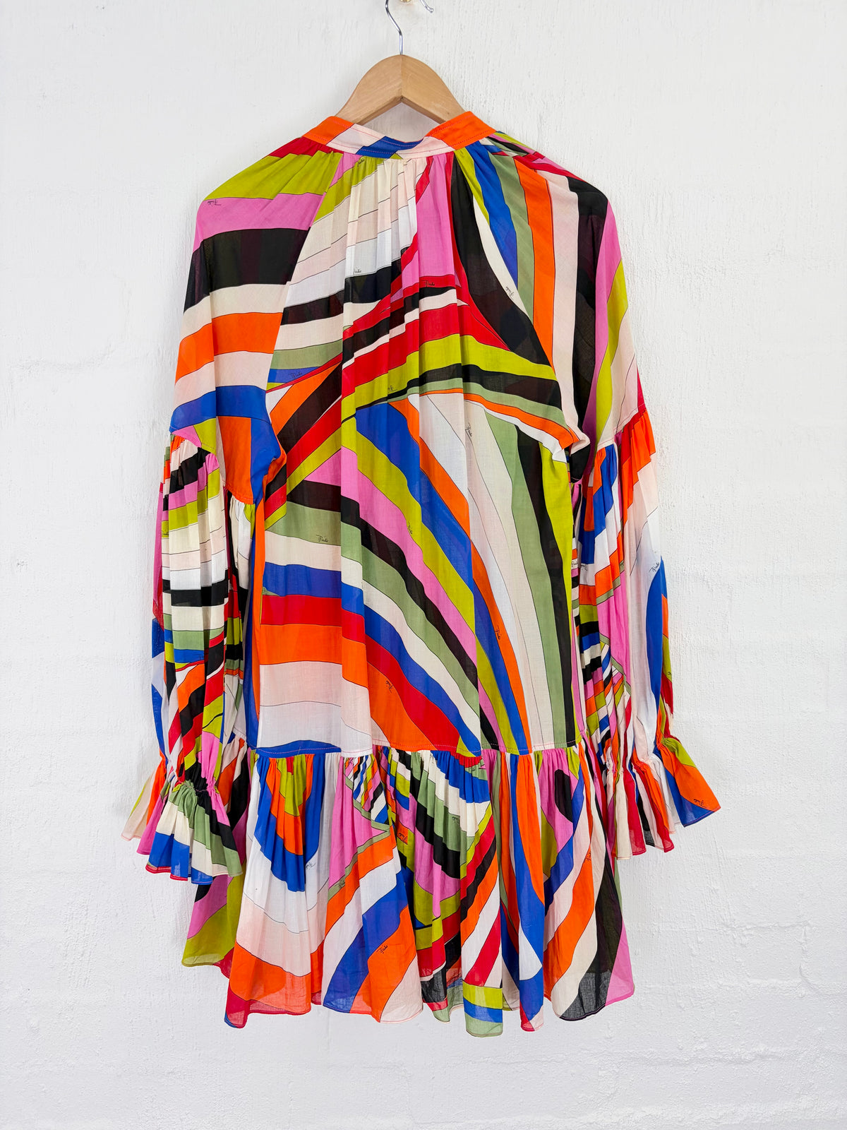 Emilio Pucci Pucci Kaleidoscopic Patterned Cotton Poet Sleeve Frill Dress - AU12