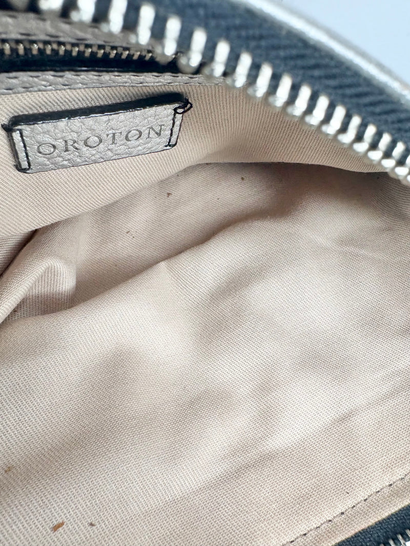 Oroton Metallic Silver Leather Clutch Bag