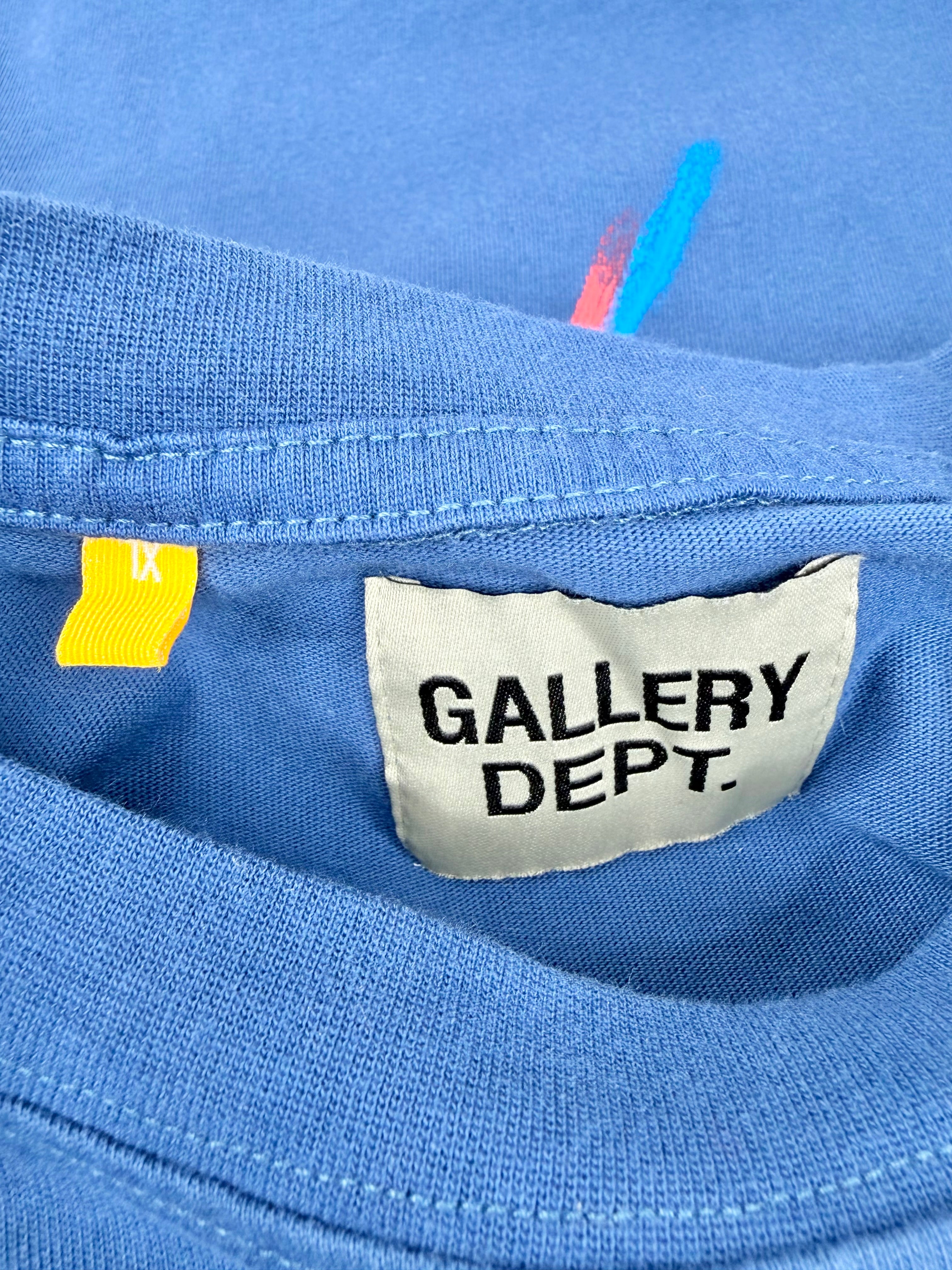 Gallery Department Blue Paint Splattered Cream Logo T-Shirt - XL