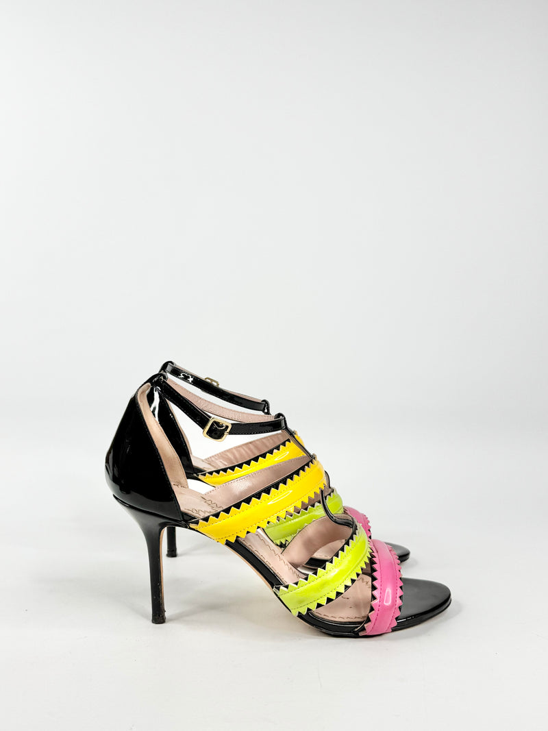 Moschino Cheap & Chic Black, Pink, Green & Yellow Patent Leather Stilettos - EU40