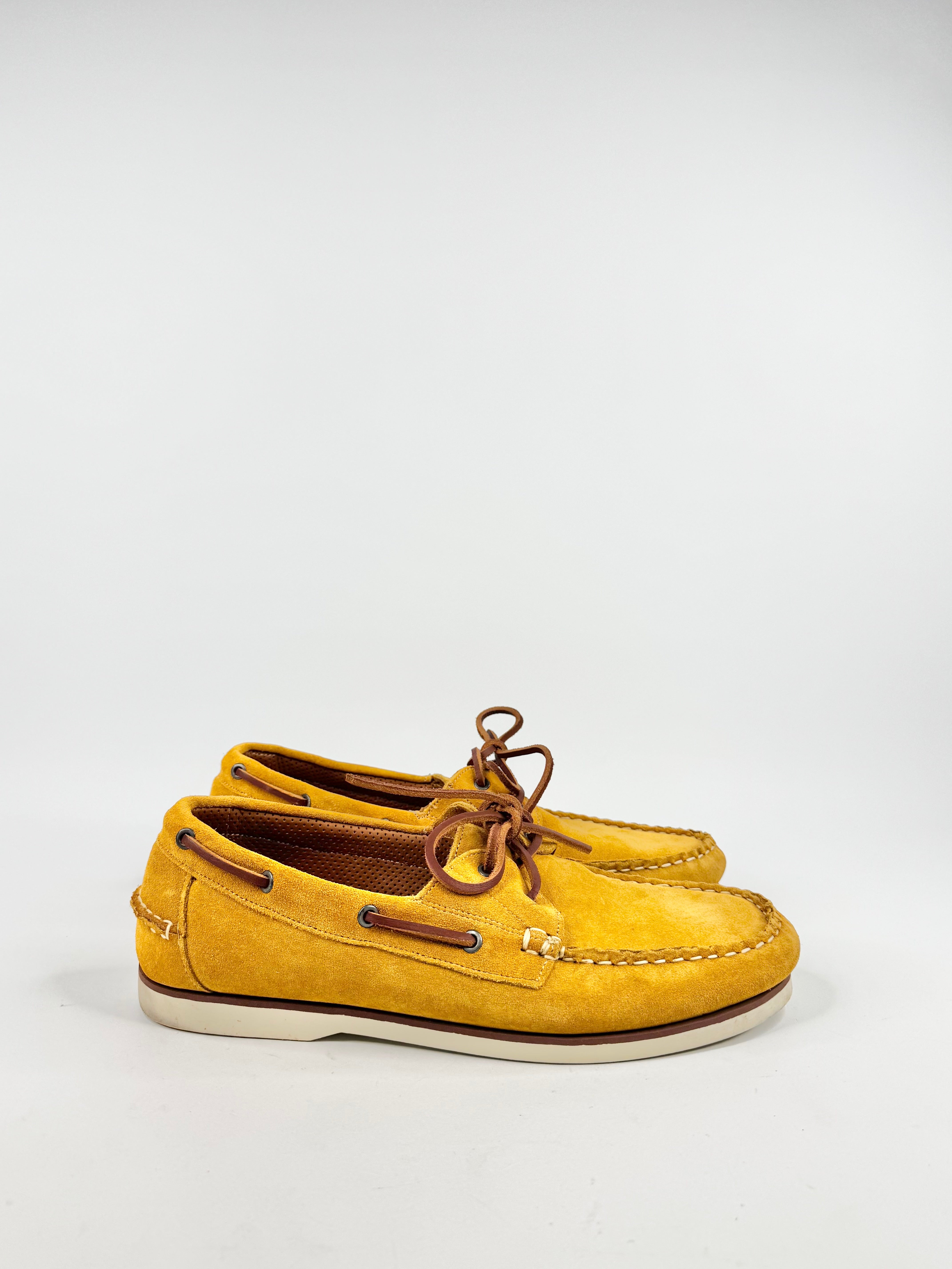Allan Edmonds Autumnal Leaf Yellow Suede Boat Shoes - US10