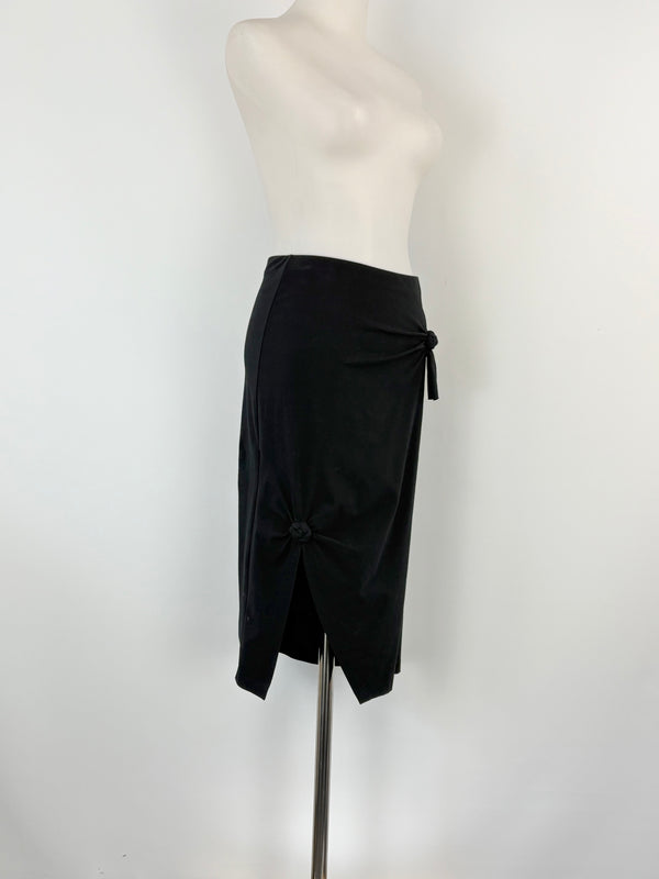 Helmut Lang Stretchy Black Knot-Detail Midi Skirt - AU8