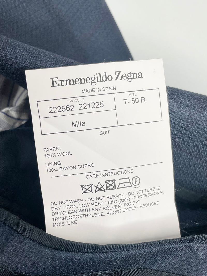 Ermenegildo Zegna Navy Blue & Black Check Wool 2pc Suit - 50R