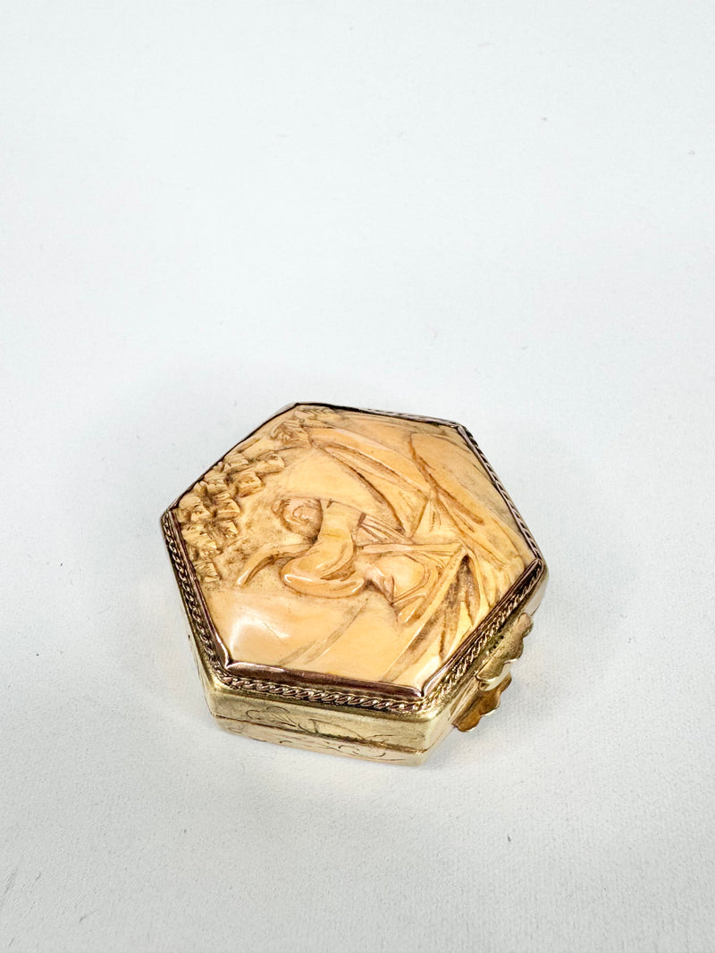 Vintage Hexagon Gilt & Bone Tin