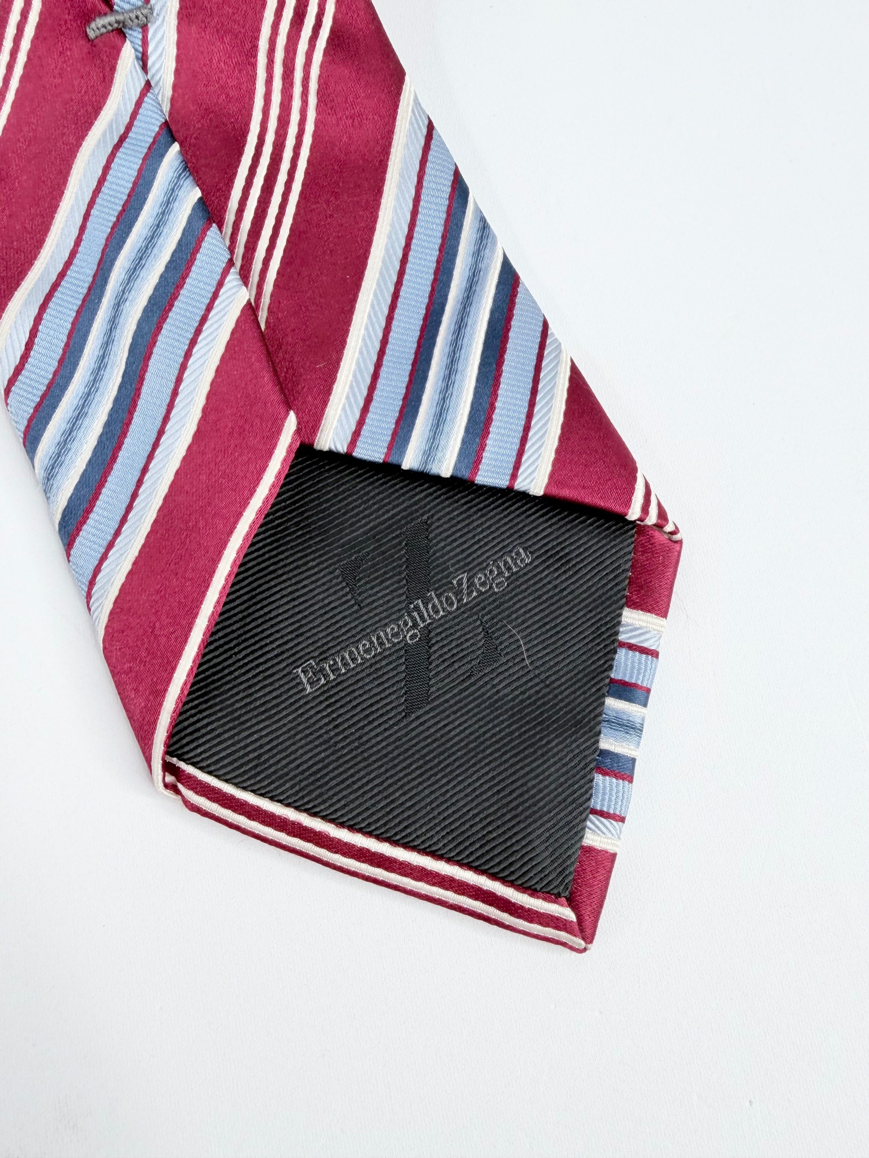 Ermenegildo Zegna Red & Blue Striped Silk Tie