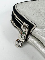 Oroton Metallic Silver Leather Clutch Bag