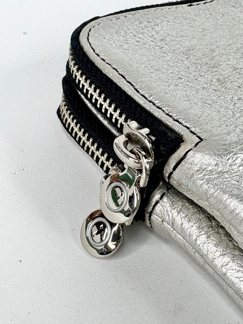 Oroton Metallic Silver Leather Clutch Bag
