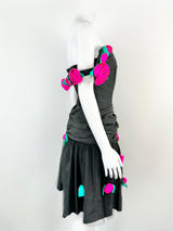 Vintage What's This Black & Bright Pink Rosette Dress - AU6