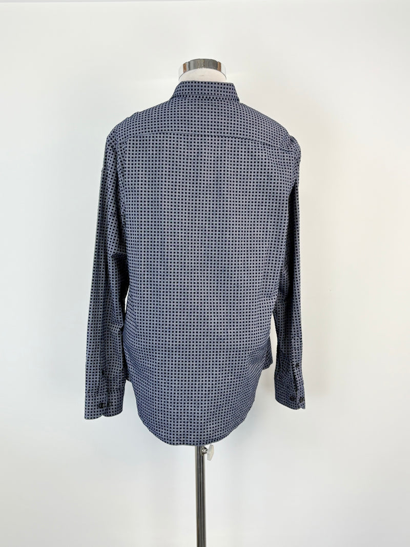 Armani Collezioni Pigeon Blue Felted-Square Pattern Shirt - XL